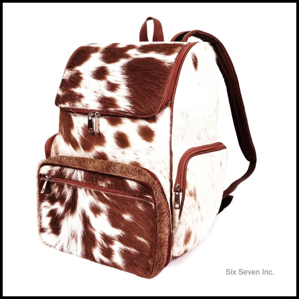 Genuine Cowhide Leather Backpack Travel Diaper Bag Adjustable Straps